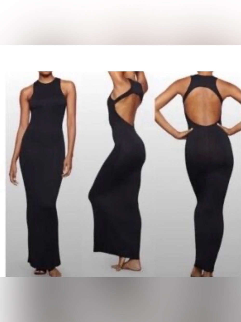 NWT Skims Racerback Black Maxi Dress with Open Back